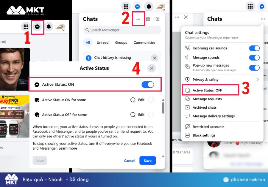Cách tắt trạng thái hoạt động Facebook trên máy tính