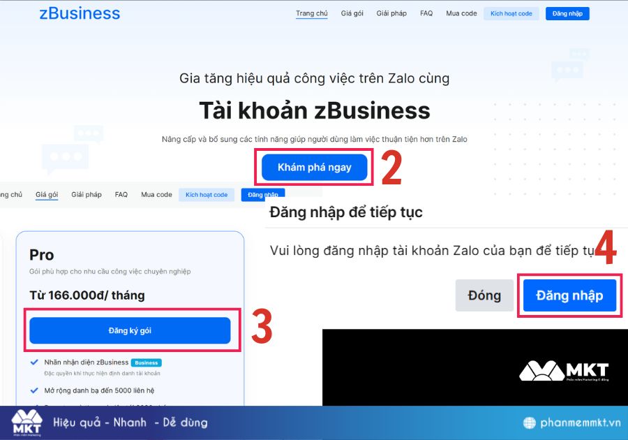 Cách nâng cấp tài khoản lên Zalo Business