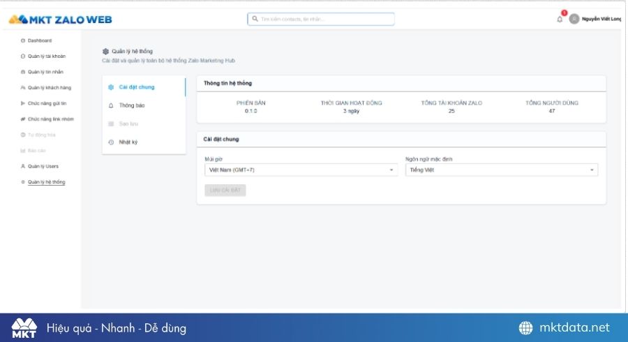 Phần mềm MKT Zalo Web
